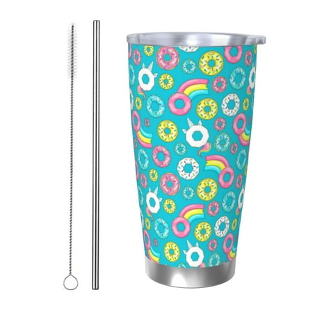 

Gaeub Donut Print 20-Ounce Stainless Steel Car Cup Tumblers Cups with Lids and Straw Coffee Cups for Adults Kids Home Car Office School Travel Party-Straw Two-piece Set