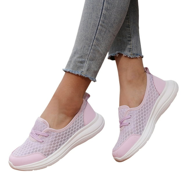 Leozcaa Women Comfy Orthopedic Walking Shoe Mesh Breathable Slip On Arch Support Non-Slip Sneakers