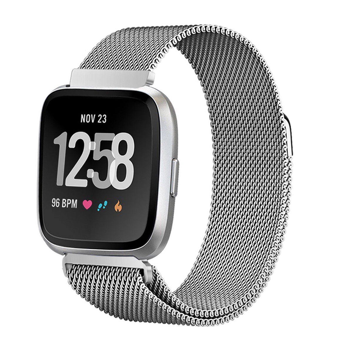 Stainless Steel Loop Metal Mesh Bracelet Unique Magnet Lock Wristbands for Women Men Metal Bands Compatible with Fitbit Versa 2 & Fitbit Versa & Fitbit Versa Lite Edition Band 
