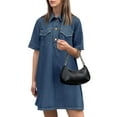 thumbnail image 6 of Women Summer Denim Dress Short Sleeve Button Down Collared Loose Fit Casual Jean Mini Dress, 6 of 7
