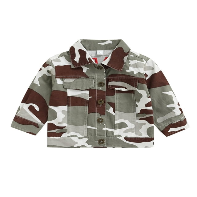 Toddler Baby Camouflage Jacket Letters Embroidery Pattern Lapel Button Down Shirt Long Sleeve Coat