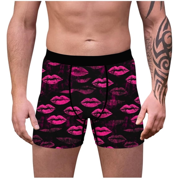 ZQUUVOU Men's Boxer Briefs Printing Breathable Close Underwear (Pink,L)