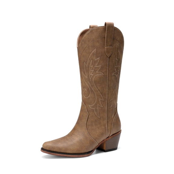 DREAM PAIRS Women's Cowboy Cowgirl Boots, Western Mid-Calf Boots with Embroidery, Square Toe and Low Heel, Country Riding Boots