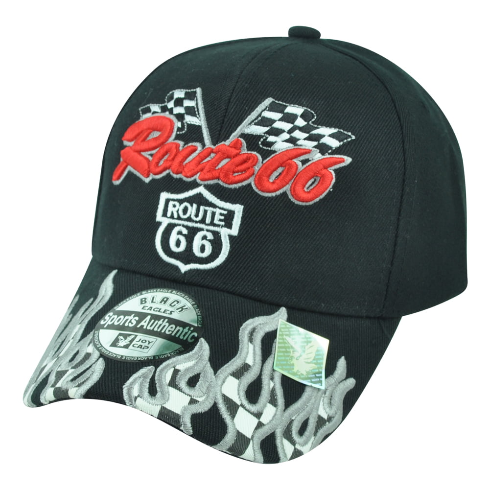 Flaming Route 66  Truck Cap/Hat Adjustable Back 3D Embroidery Assorted Colors 