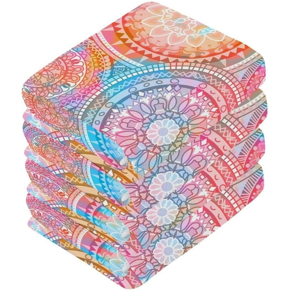 Coolnut 6 PCS Colorful Mandala Washcloths, 12 X 12 Inches Cotton Wash Cloths, Highly Absorbent and Soft Face Towels for Bathroom,Gym,Hotel and Spa