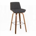 thumbnail image 2 of Set of 2 Mid-Century Modern Barstools - Walnut Wood & Charcoal Fabric with Chrome Footrest, 2 of 5