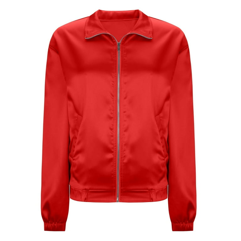 YUGYXL Women's Silk Satin Jackets Dressy Full Zip Stand Collar