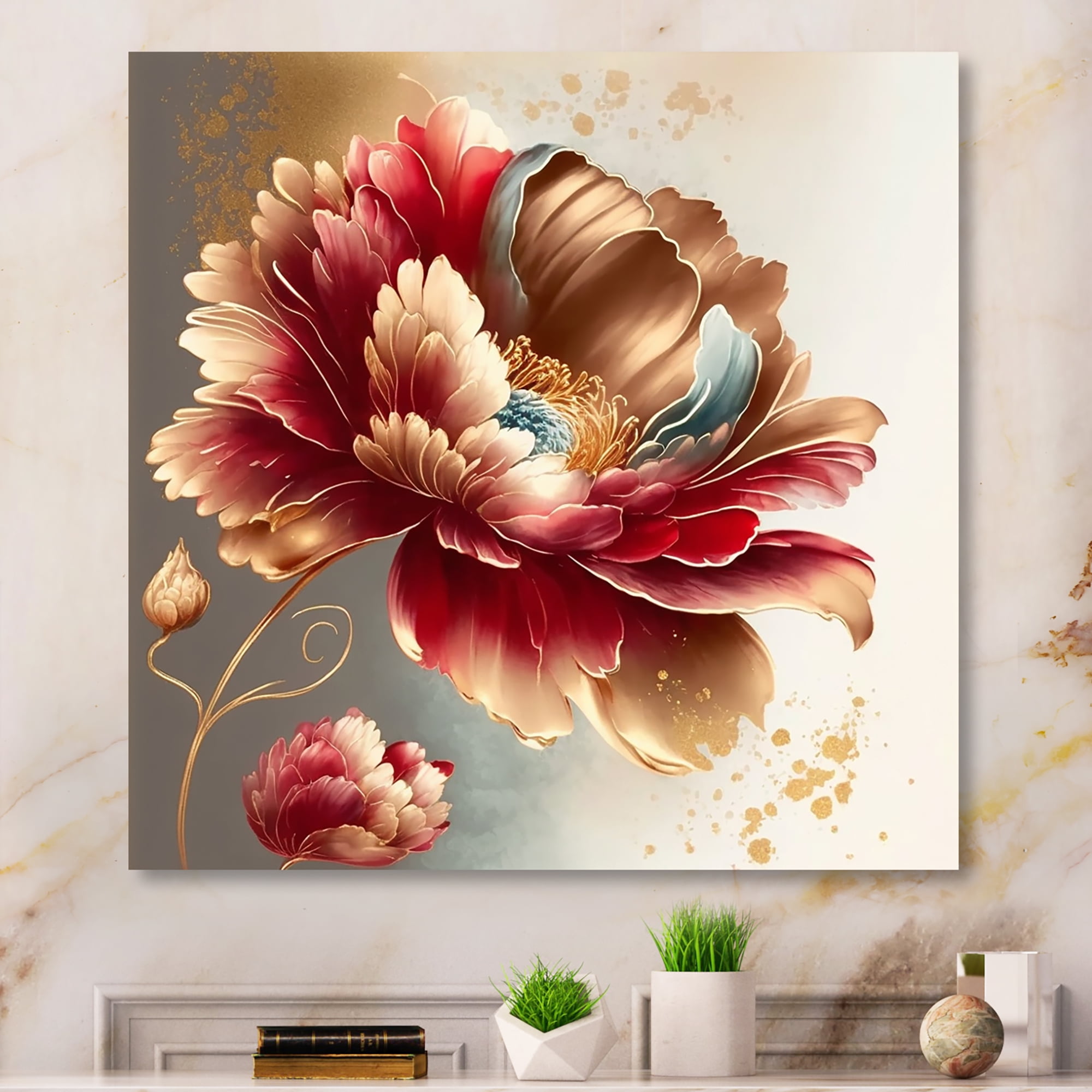 Designart Bold Red Floral Design I Canvas Wall Art