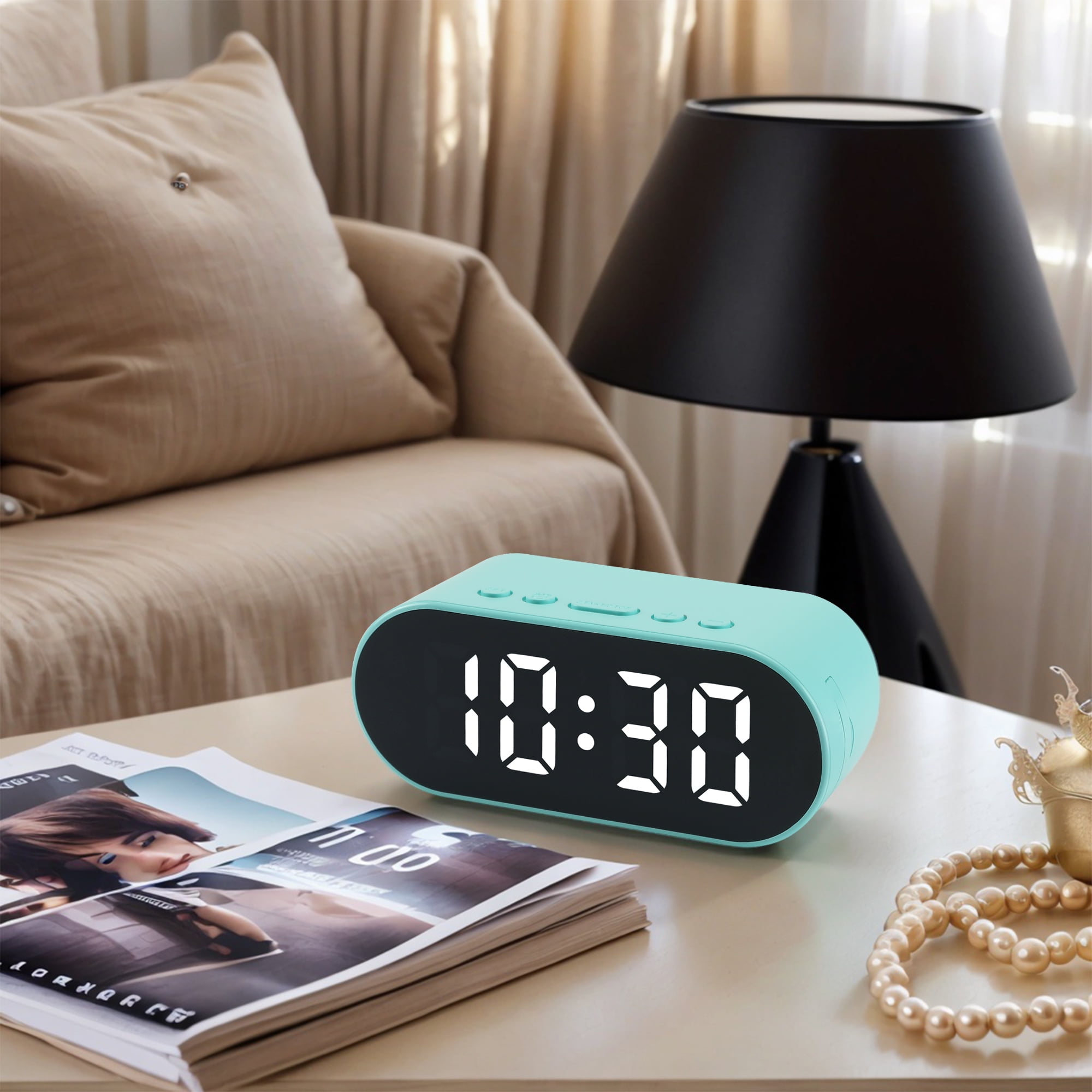 Unique Bargains Adjustable Volume Compact Digital Alarm Clock Green 4.1"L x 1.6"W x 1.6"H