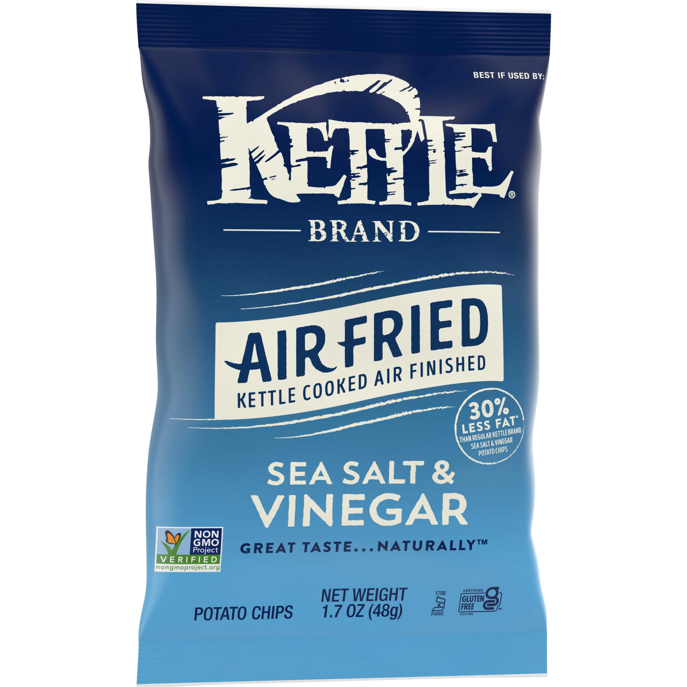 Kettle Brand Potato Chips, Air Fried Sea Salt and Vinegar Kettle Chips, 1.7 Oz Snack Bag