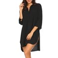 thumbnail image 4 of Honeeladyy Women's Solid Color V-neck Three-quarter Sleeves Beach Sunscreen Shirt Dress Dresses for wife, 4 of 7