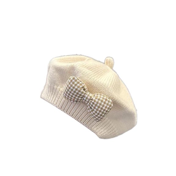 Fashion Cute Baby Hat Solid Color Bow Warm Beret Hat Children Autumn Winter Cap