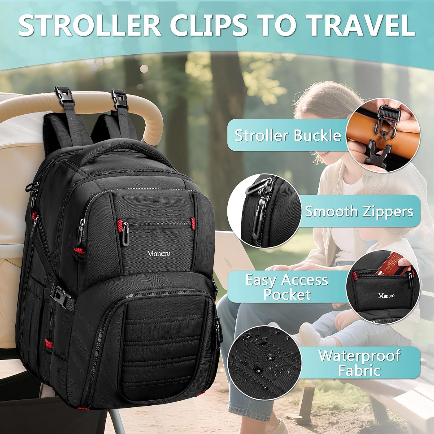 Dad Diaper Bag Backpack - Large Waterproof Travel Baby Bag for Men with Detachable Bottle Bag & Insulated Pocket, Black