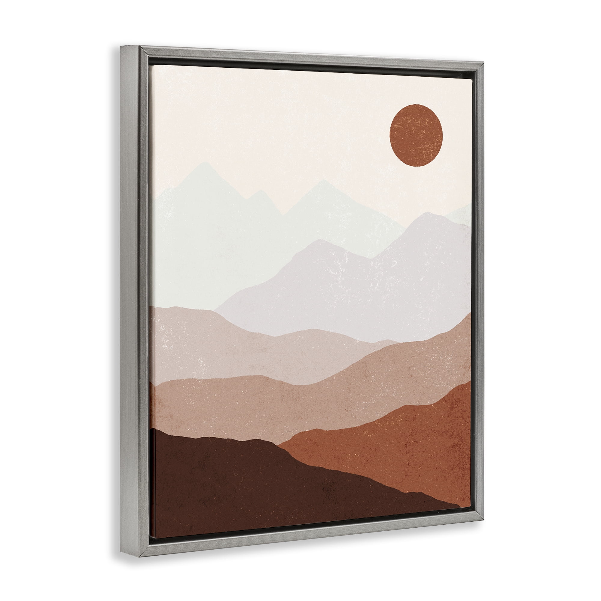 Stupell Industries Afternoon Sun Over Mountains Abstract Painting Gray Floater Framed Canvas Art Print Wall Art, 17 x 21