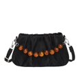 thumbnail image 3 of Bolso de hombro de PU sólido con cremallera para mujer joven, novedad de verano 2024, bolso cruzado portátil con volantes y cuentas de terciopelo de alta calidad., 3 of 5