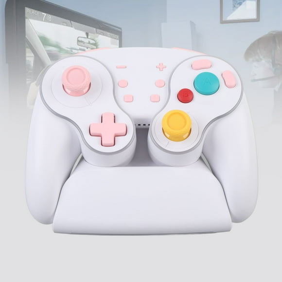 Wireless Game Controller, 5 Levels Vibration Video Game Controller Six Axis Gyro RGB Macro Programming Mapping with Wireless Charging Dock for Birthday Gifts White