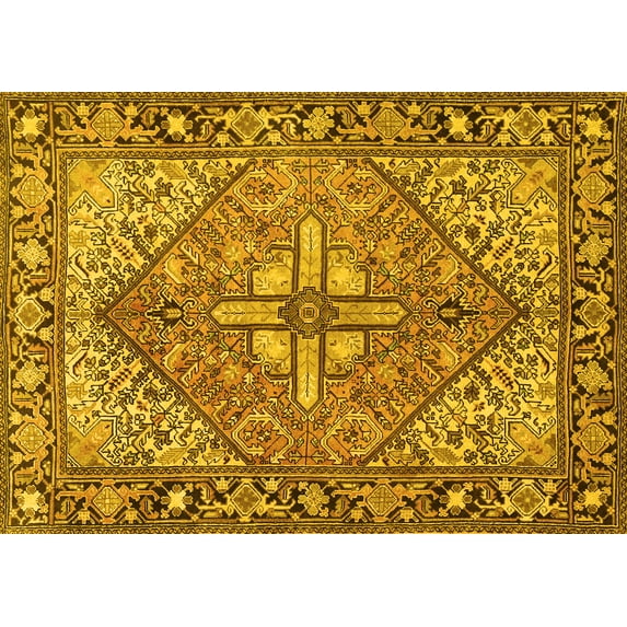 Ahgly Company Machine Washable Indoor Rectangle Persian Yellow Traditional Area Rugs, 7' x 10'