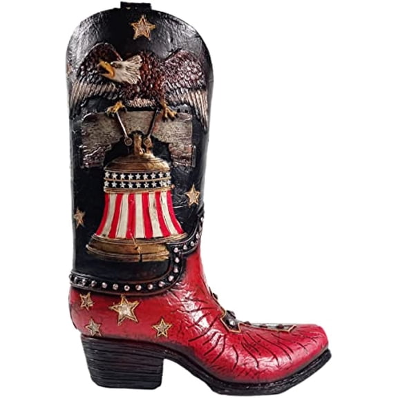 Urbalabs Western Cowboy Boot Vase 9.5 Inch Liberty Bell USA Eagle and Cross Vase Decorative Cowboy Boots Vases Home Office Rustic Decor Country Living Wedding Centerpiece
