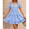 thumbnail image 6 of Blmnix A Line Dresses Women Dresses Fit & Flare Lace Dress Under Dress Blue Short Sleeve V-Neck Mini Adjustable Cuff Spring Dresses for Women 2026,L, 6 of 7