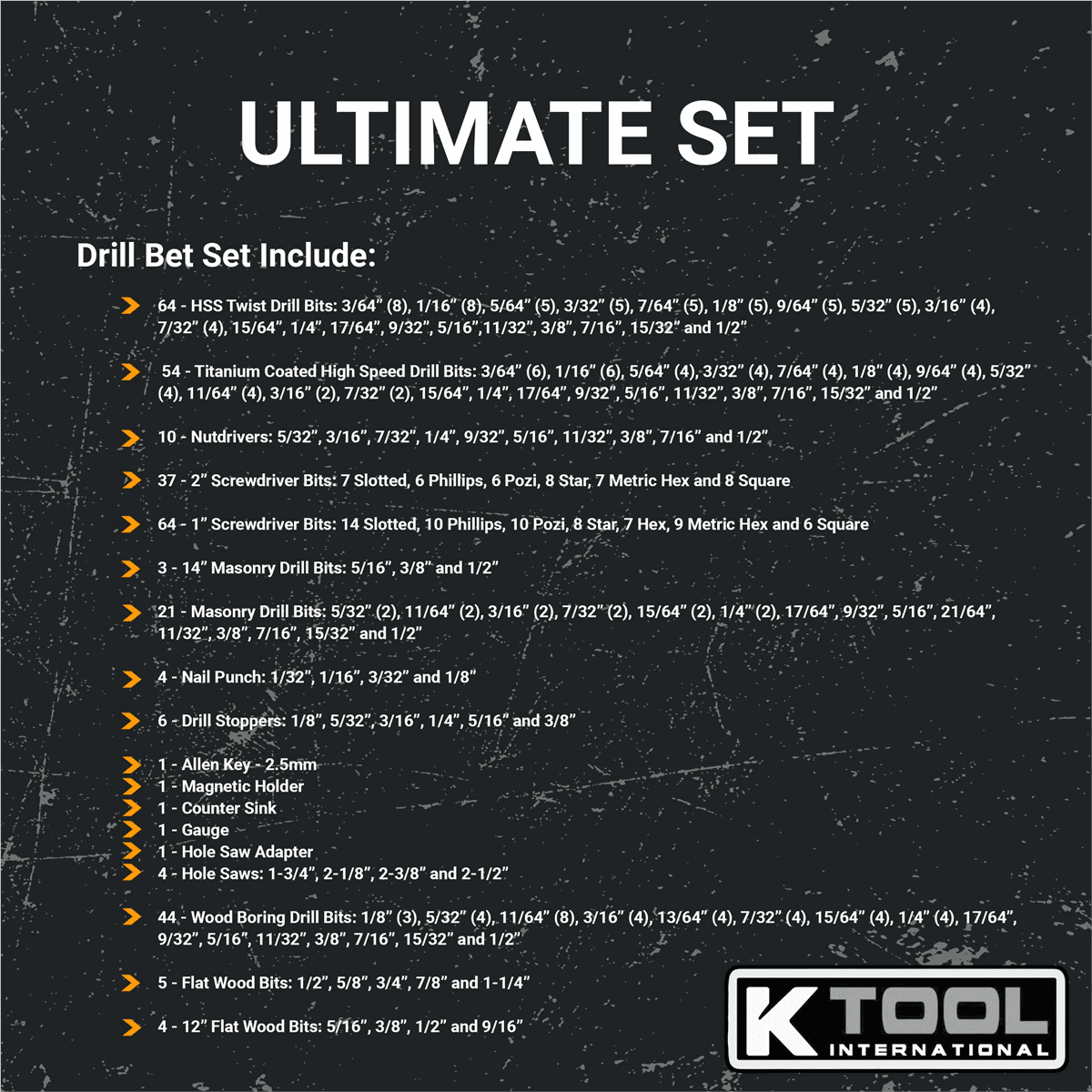 K Tool International 10330 Drill Bit and Accessory Set 326 Piece with Case