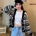 thumbnail image 2 of Korean Fashion Print Knitted Cardigan Jacket Women Single Breasted Long Sleeve Sweater Cardigan, 2 of 6