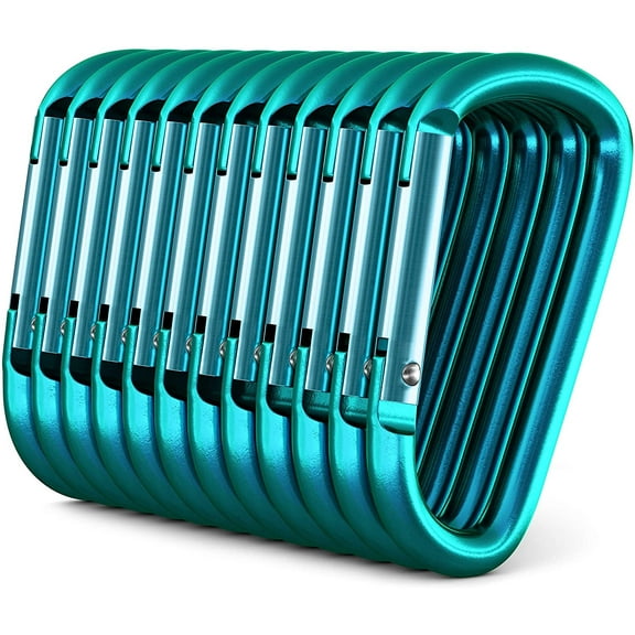 SR Carabiner 12 Pack - 3" Aluminum Carabiner D Shape Buckle Pack, Keychain Clip, Spring Snap Key Chain Clip Hook Buckle Teal (12pack - Teal)