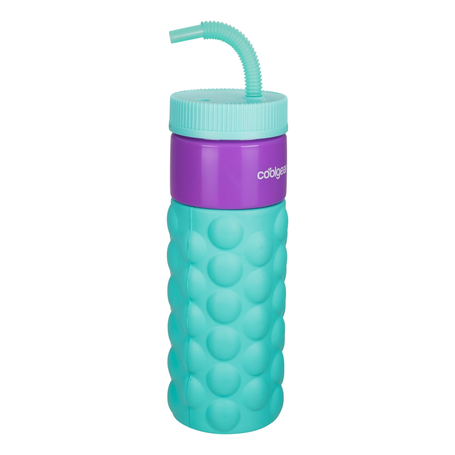 COOLGEAR GO GRIP 24oz 2-PackRetro Squishy Water Bottle | Cute Printed Design, Foam Grip, Resealable Bendy Straw | Dishwasher Safe - Summer Drinkware for Kids, Adults, Gifts - Bubble Teal & Prism