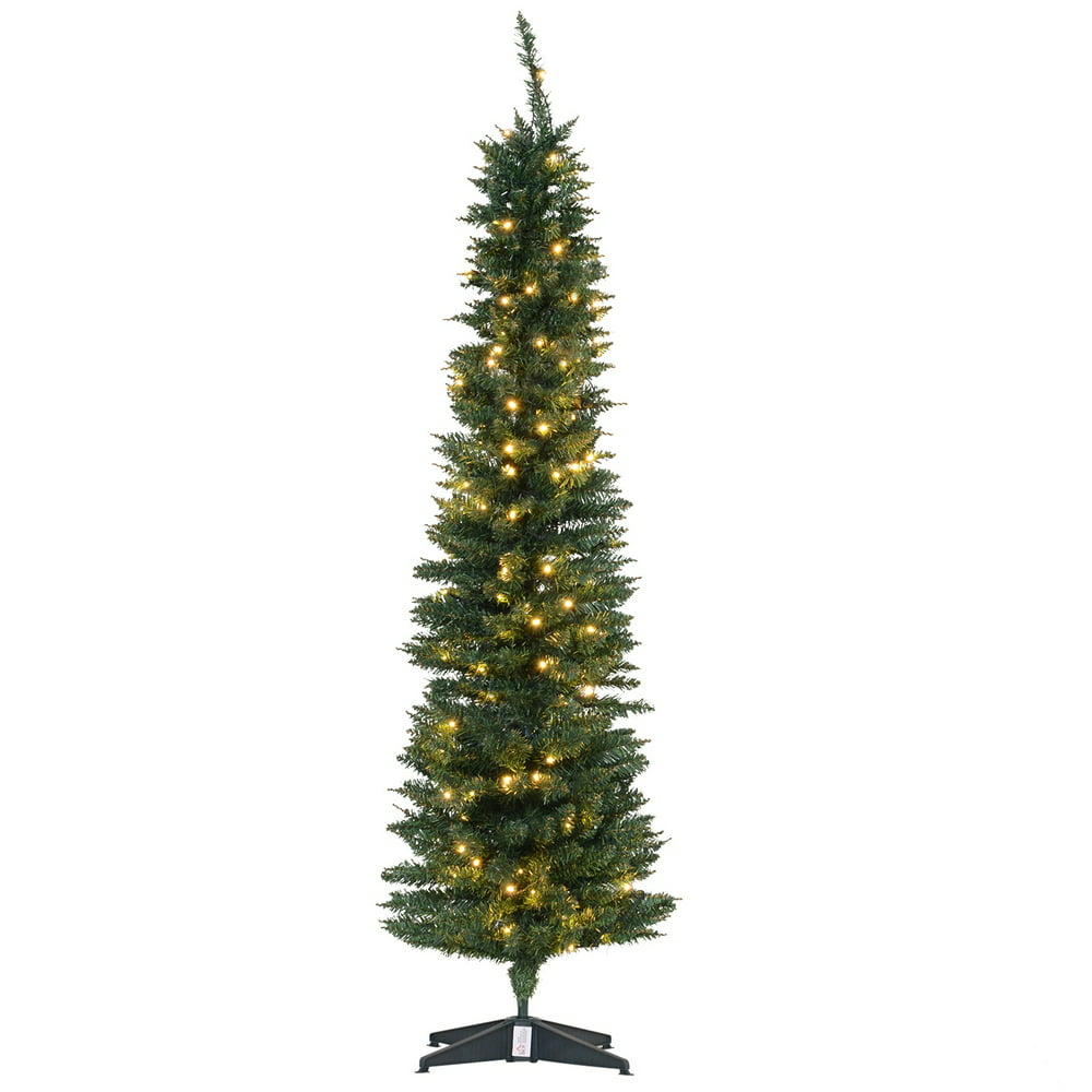 HOMCOM 6' PVC Pre Lit Slim Pencil Noble Artificial Christmas Tree with ...