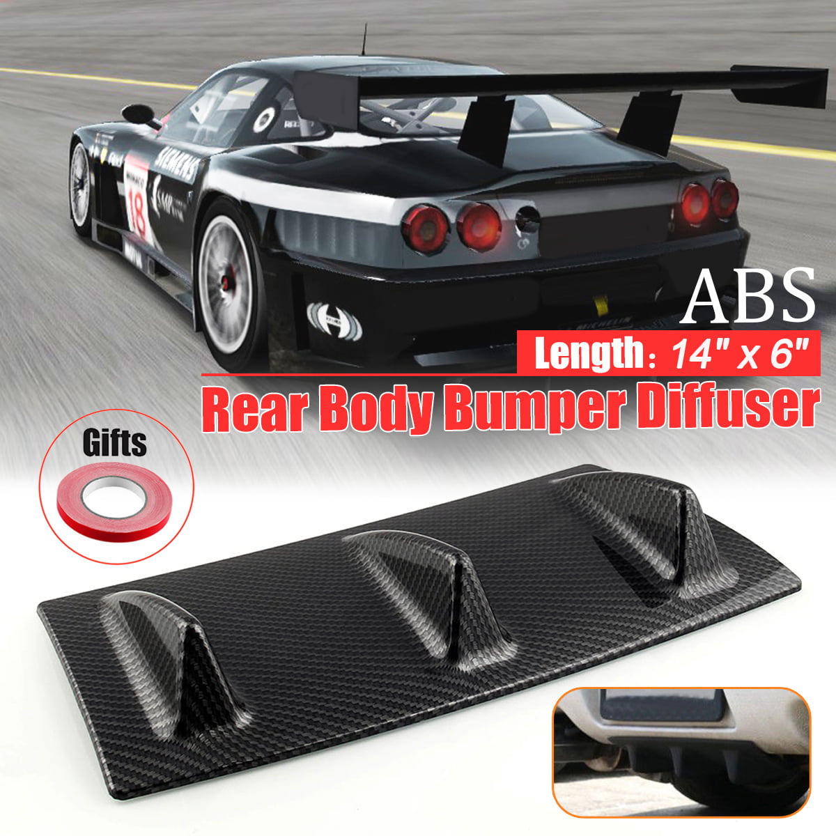 Carbon fiber Gorgeri Car Rear Bumper Diffuser,ABS Material Universal Shark Fin Diffuser Rear Bumper Shark Fin 