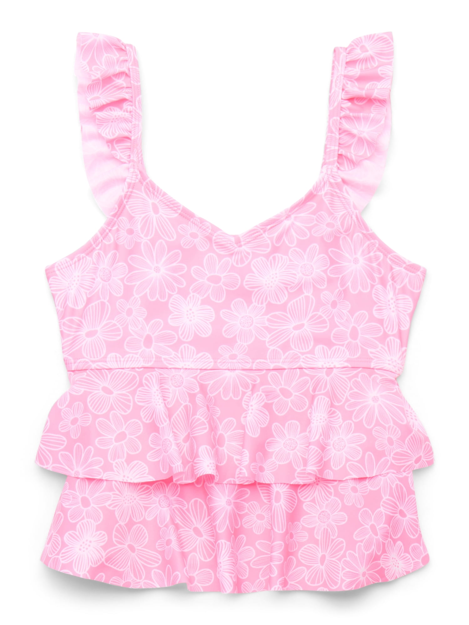 Wonder Nation Girls Layered Ruffle Tankini Swimsuit with UPF50+, 2-Piece, Sizes 4-18 & Plus