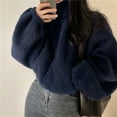 thumbnail image 4 of Women Fleece Zip Up Jacket Cute Y2K Winter Warm Trendy Crop Coat Shacket Outerwear Aesthetic Clothes Navy Blue XXL, 4 of 9