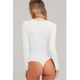 thumbnail image 2 of Tanga de una pieza de manga larga con encaje y escote en V sexy a rayas para mujer de otoño, 2 of 5
