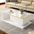 thumbnail image 1 of 35.4 inch Long Coffee Table, High-Gloss White. Side Tables, Coffee Tables with Glass and LED Effect, 1 of 23