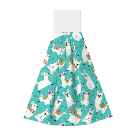 

Zufioo Cartoon Llamas Print Coral Fleece Velcro Hand Towel Hangable Absorbent Hand Towel Suitable for Kitchen Bathroom Household Items