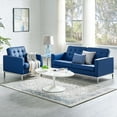 thumbnail image 2 of Tufted Armchair and Loveseat Sofa Set, Faux Leather, Silver Blue Navy, Modern Contemporary Urban Design, Living Lounge Room Hotel Lobby Hospitality, 2 of 6