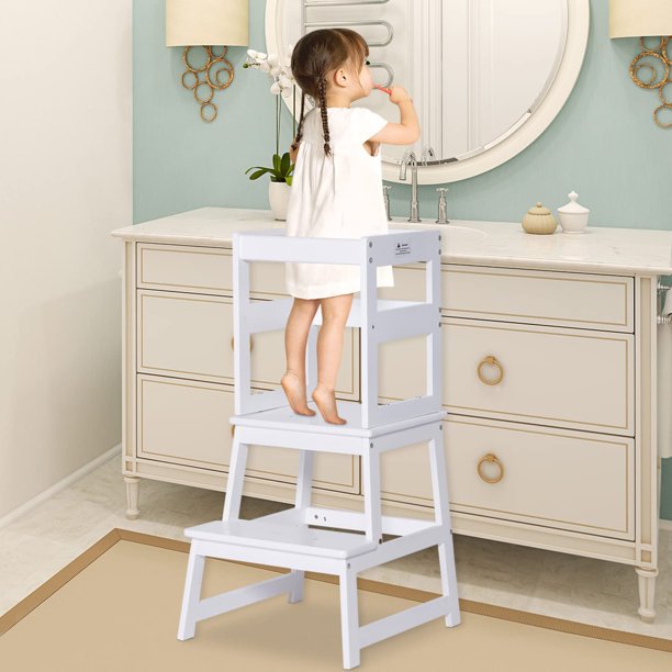 Kinbor Kids Kitchen Step Stools with Safety RailSolid Wood