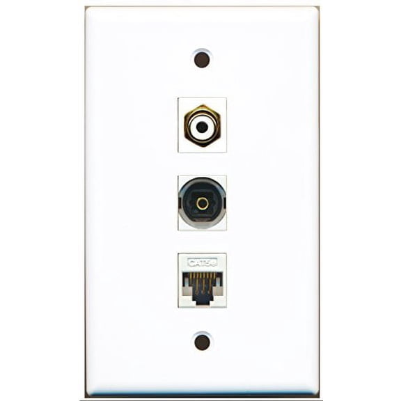 RiteAV - 1 Port RCA White and 1 Port Toslink and 1 Port Cat5e Ethernet White Wall Plate