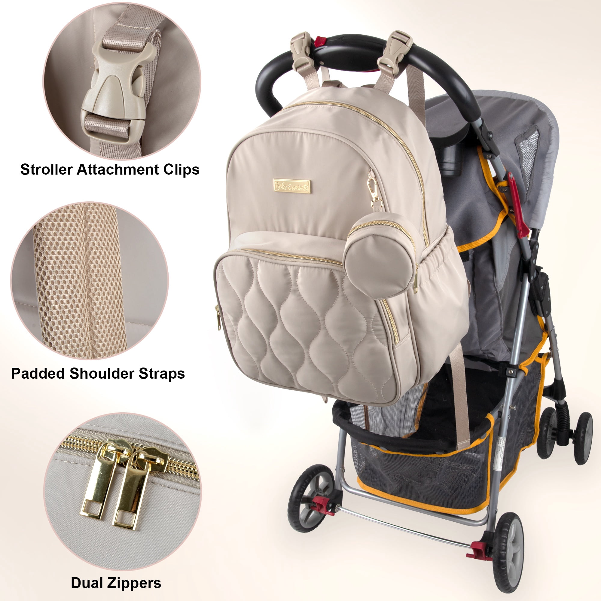 Baby Essentials 3 in 1 Diaper Bag Backpack, Changing Pad & Pacifier Pouch for Newborns, Infants, Toddlers - Quilted, Smooth, Sheek, Padded in Design
