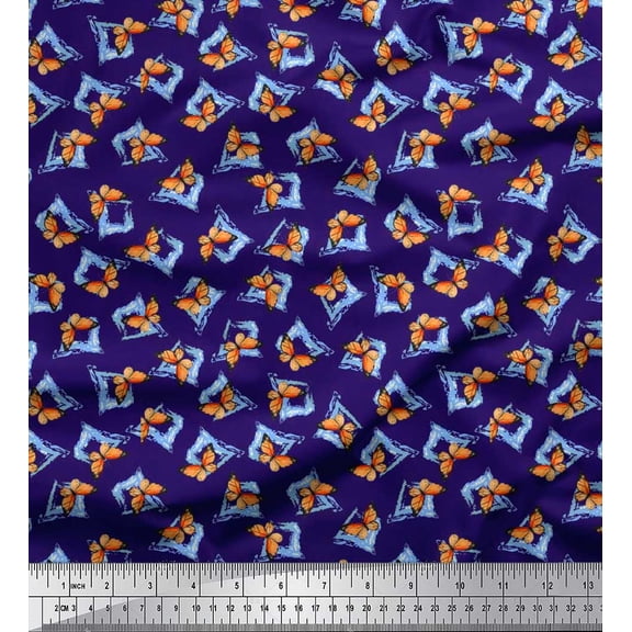 Soimoi Cotton Voile Fabric Texture & Butterfly Printed Fabric 1 Yard 56 Inch Wide