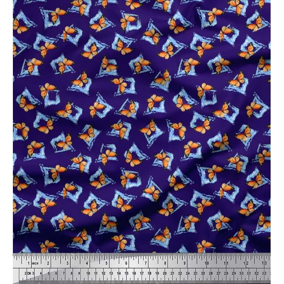 Soimoi Rayon Fabric Texture & Butterfly Decor Fabric Printed Yard 42 Inch Wide