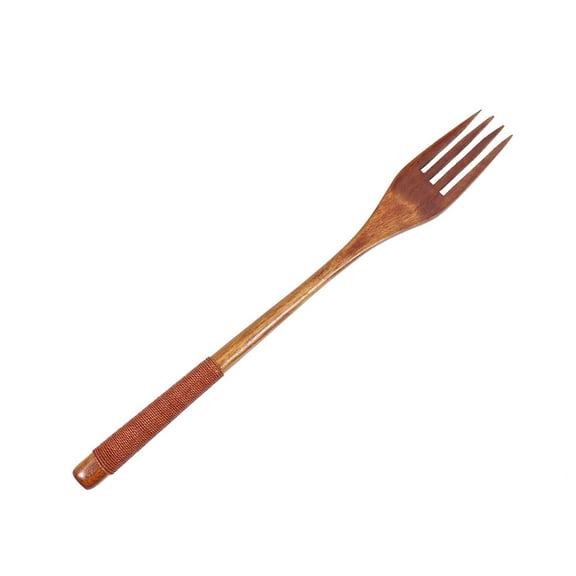 Japanese Style Wooden Fork Household Tableware Children Food Utensil (Brown Thread)