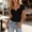 Black, variant on Women's V Neck Short Sleeve Lace Trim Slim Fitted Cropped Solid Casual T-Shirt XS-2XL