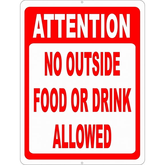 Attention No Outside Food or Drink - 8"x12" Vintage Metal Warning Sign, Home Farm Bar Coffee Shop Club Wall Decor