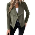 thumbnail image 3 of Women'S Faux Suede Jackets Fashion Fall Clothes Long Sleeve Open Front Cropped Coat Outwear Army Green M, 3 of 9