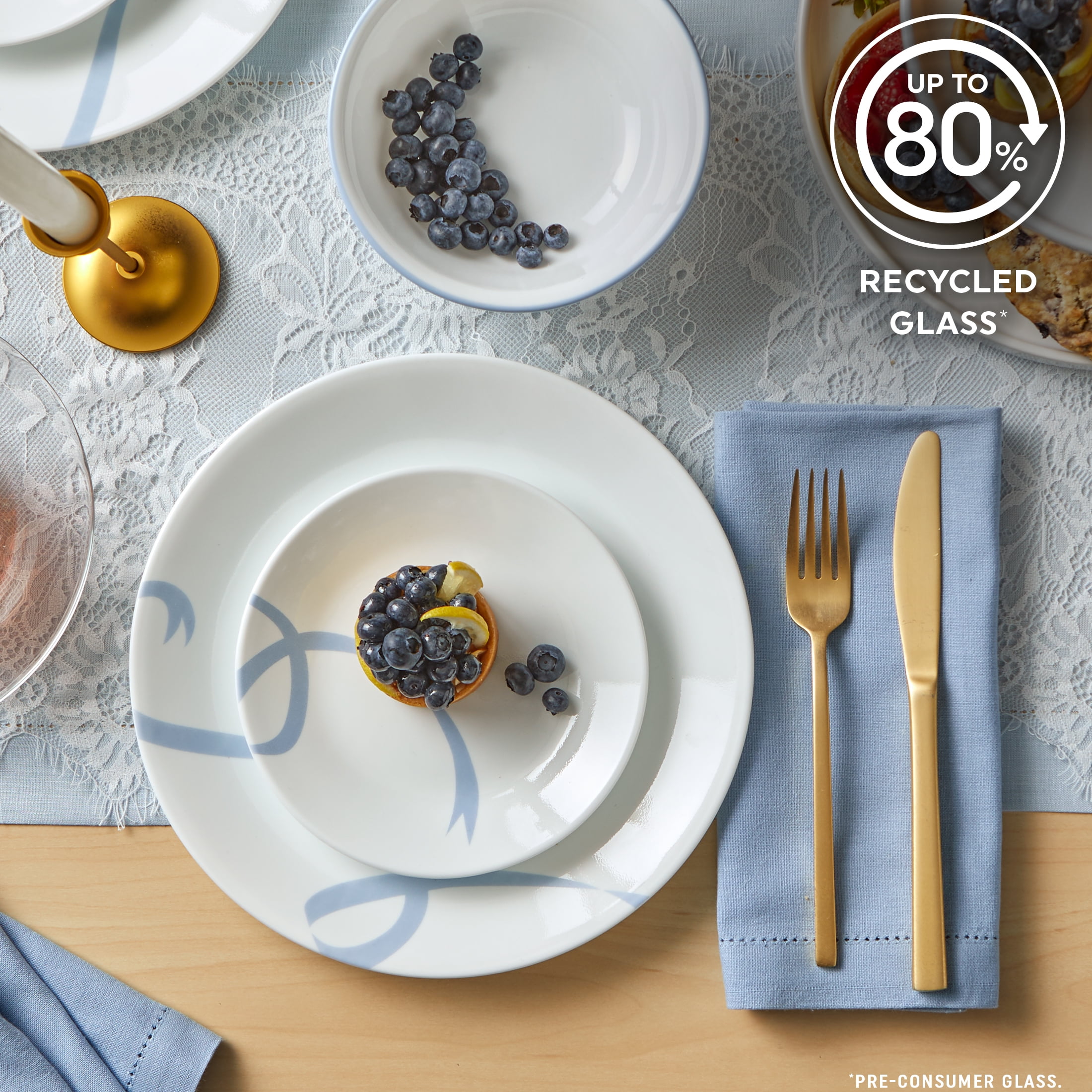 (2 pack) Corelle Blue Ribbons 10.3" Glass Dinner Plate
