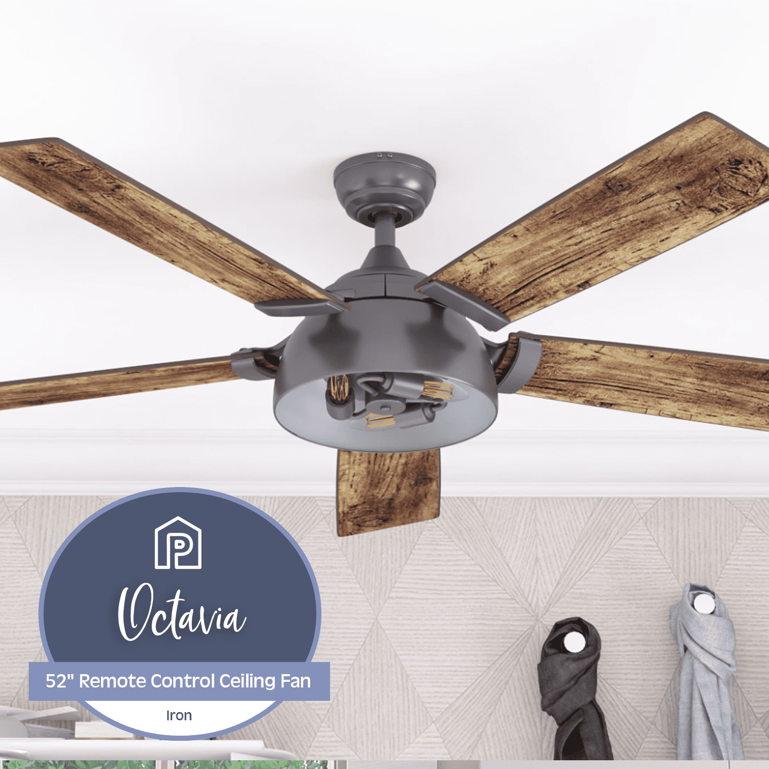 Prominence Home 52" Octavia Iron Remote Control Ceiling Fan, 5 Blades