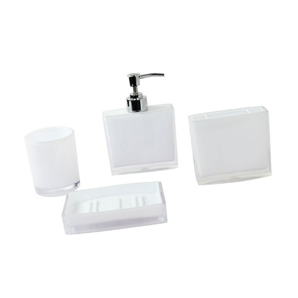 Juego de 4 portacepillos de dientes con taza, dispensador de jabón, jabonera, esencial para el baño Blanco