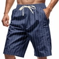 thumbnail image 3 of Men's Striped Linen Shorts Casual Elastic Waist Drawstring Pants Summer Lightweight Beach Shorts with Pockets, L, 3 of 9