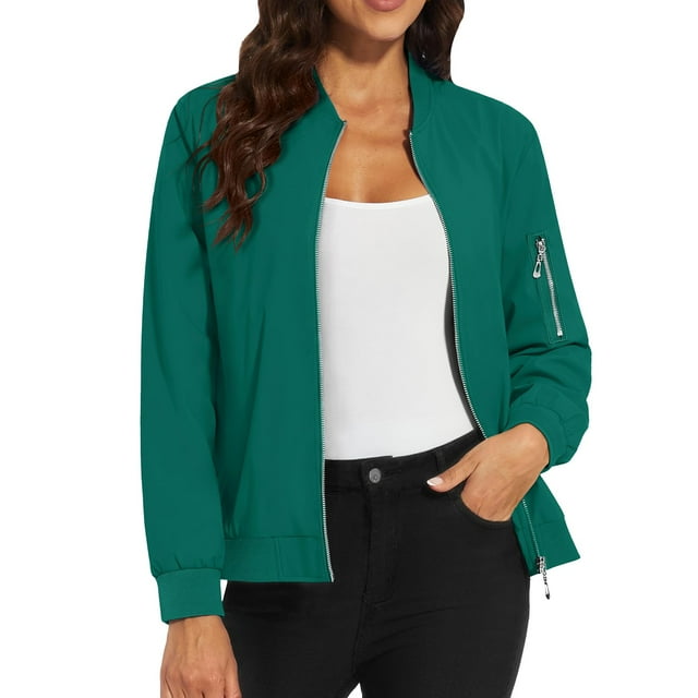 Duoif Veste pour Femmes, Manteau Décontracté à Fermeture Éclair avec Poches, Vert m