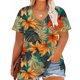 thumbnail image 2 of Camisetas Casuales de las Mujeres Más Tamaño V-Cuello Impresión Manga Corta Color Sólido Base de Verano Superior, Ligero para Diario, 2 of 9
